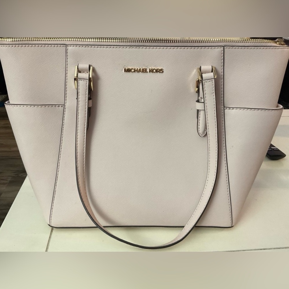 Michael Kors Blush Charlotte Large Saffiano Leather Top-Zip Tote Bag